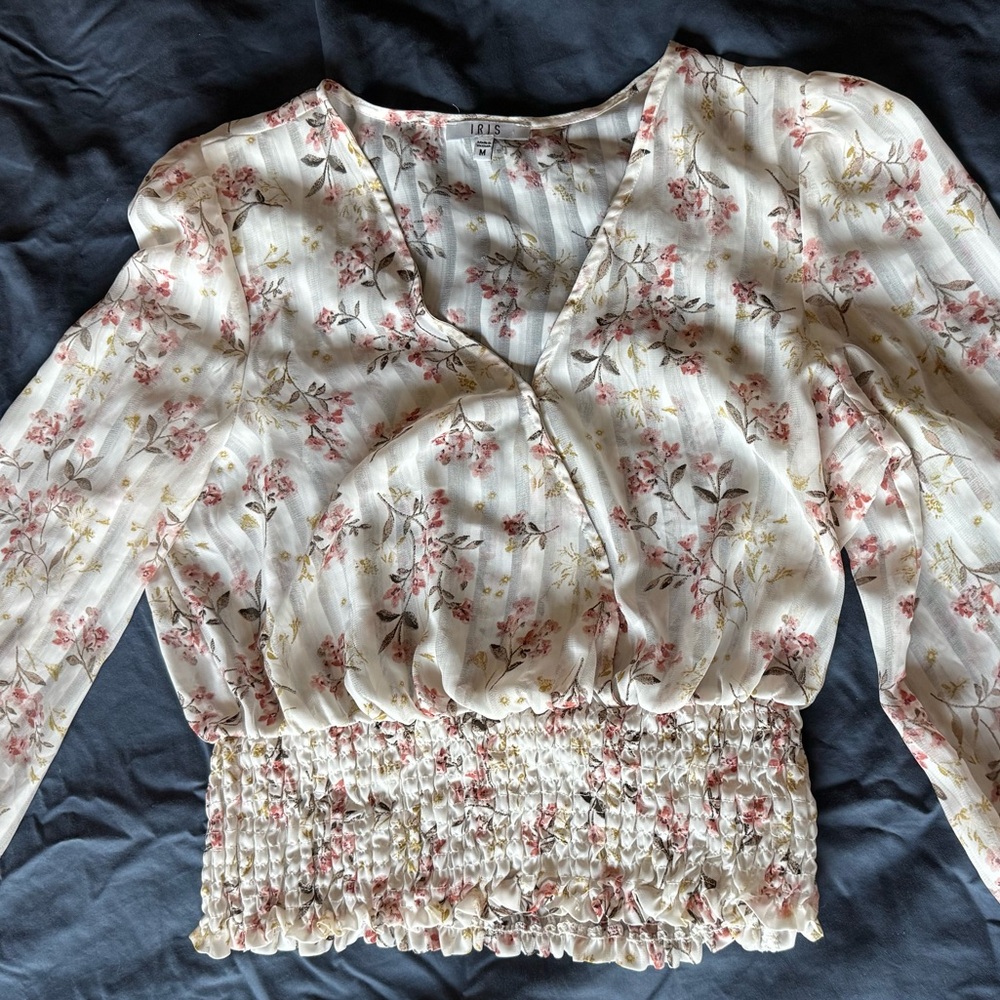 Iris Floral Blouse with Smocked Waist